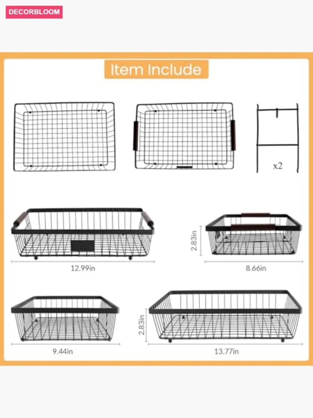 2-Tier Stackable Wire Basket with Banana Hooks, Pantry Organizer for Kitchen